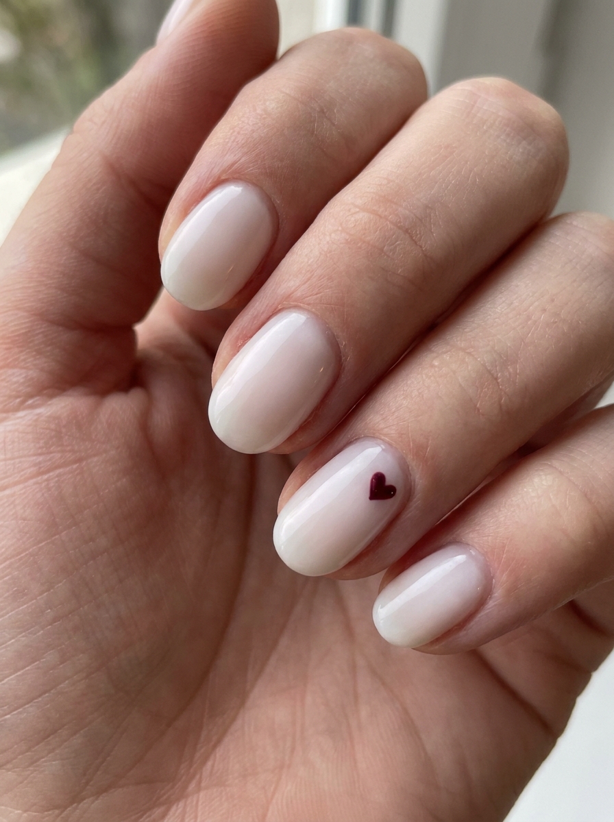 Milky Nails mit kleinem Herz als Einfache Nageldesigns Inspiration 2026